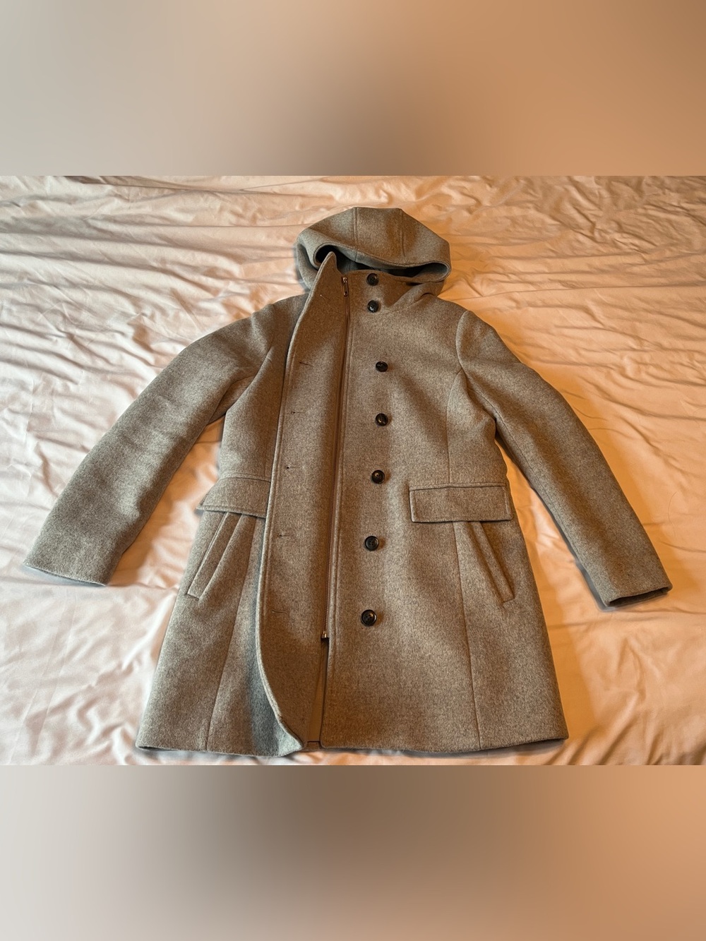 Women’s RW&CO Grey Wool Blend Hooded Coat – Like New